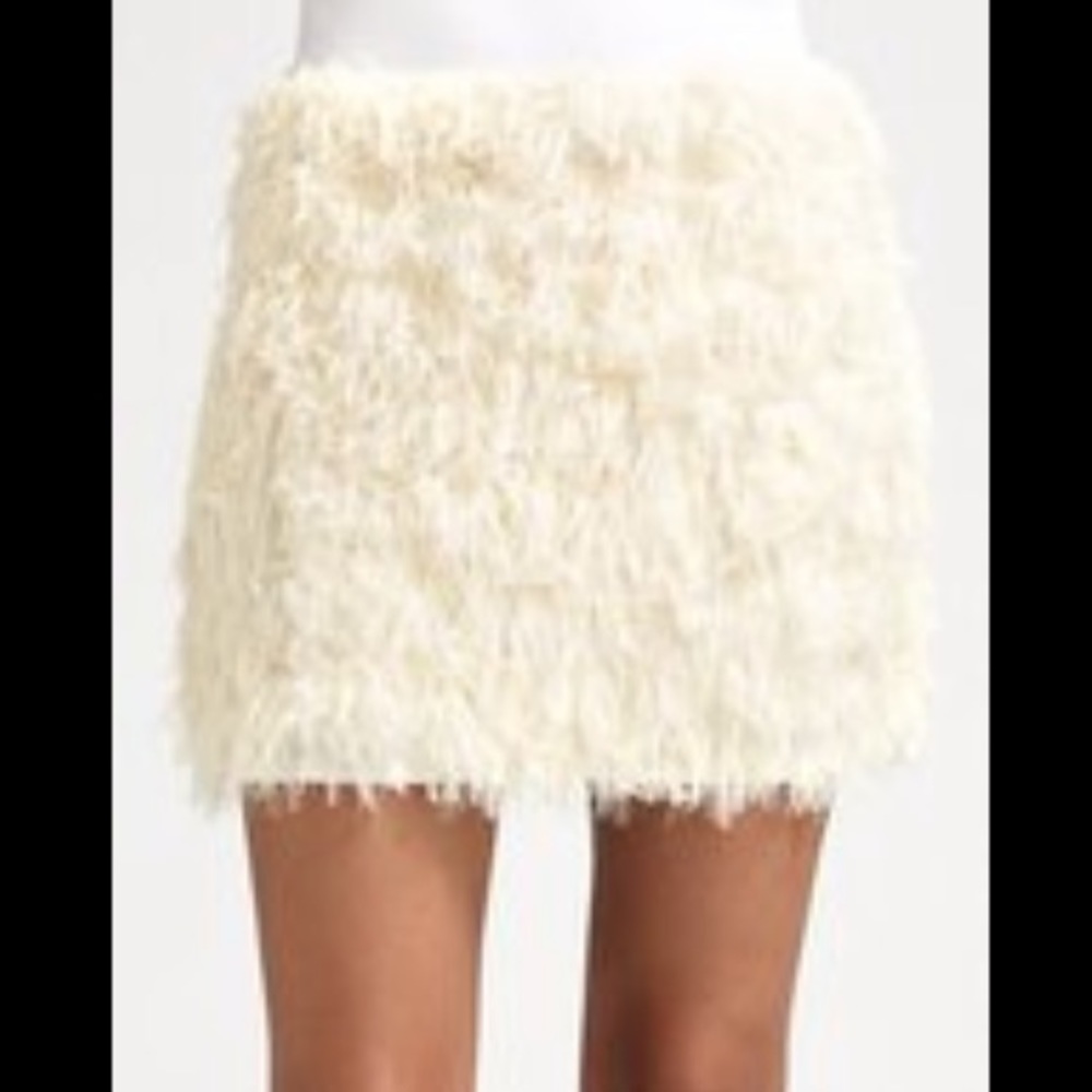 DVF ⭐️ Diane Furstenberg Feather Eyelash Look Fringe Silk Tulle Chiffon Skirt 🤍
